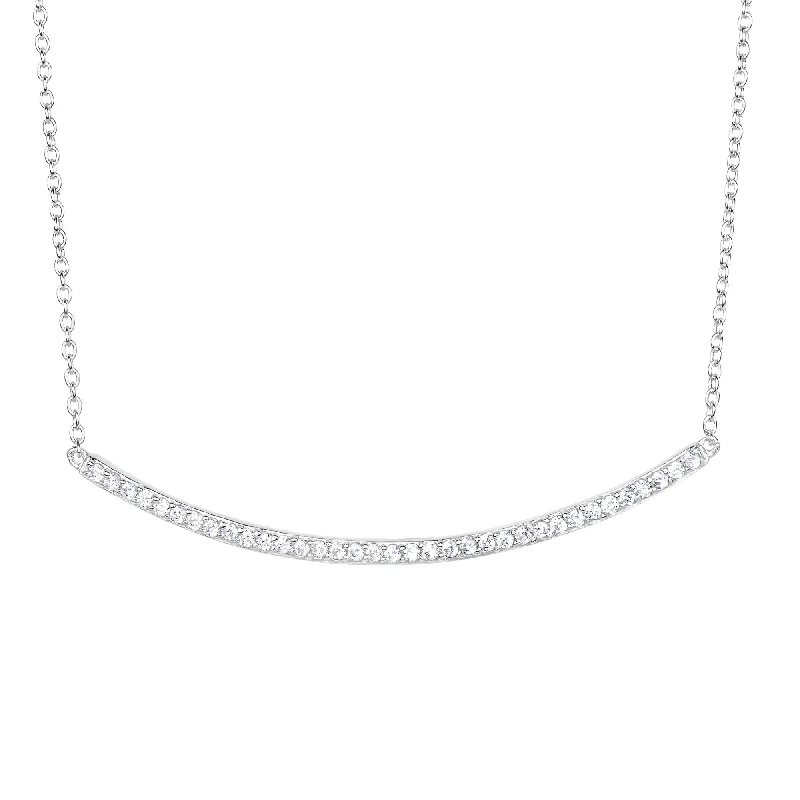 Ladies Necklaces for Holiday Glow-Ladies Punk Edge Necklaces -Silver CZ Curved Bar Necklace