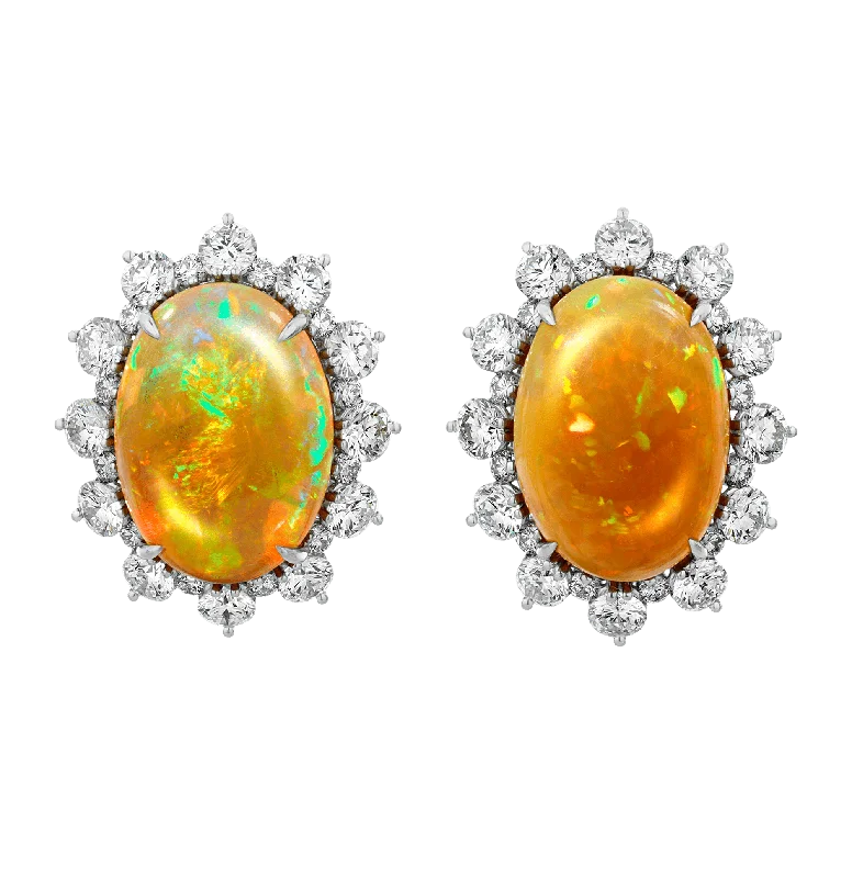 Ladies Emerald Gleam Earrings -Ladies Earrings for Special Glow-Fire Opal Earrings, 13.40 Carats