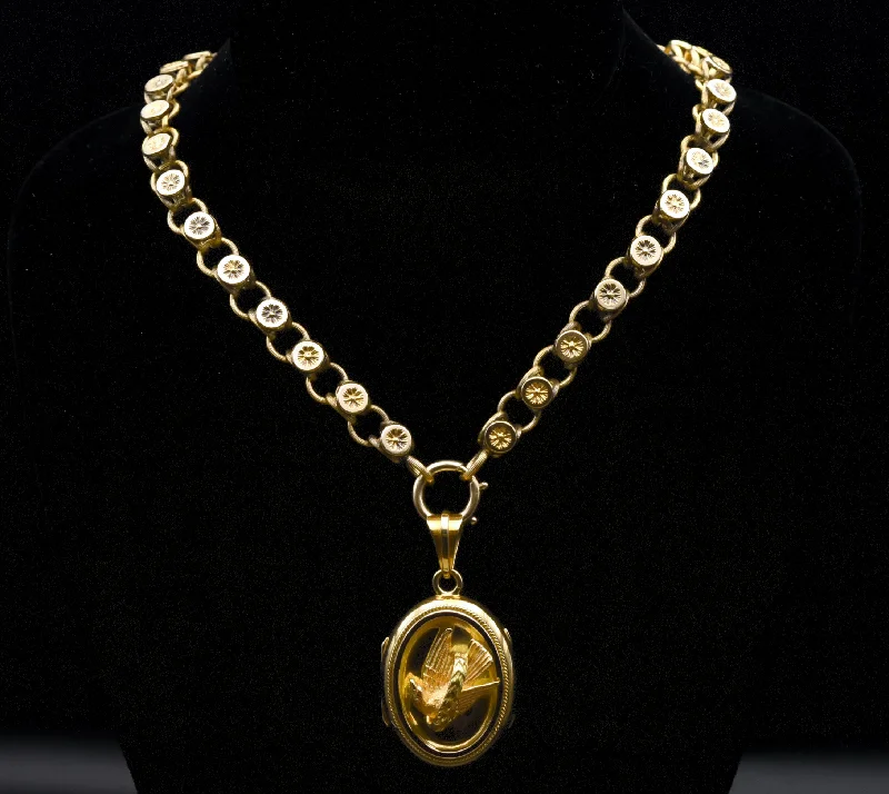 Ladies Necklaces with Cloud Glow-Ladies Coin Charm Necklaces -Antique 18k Gold Dove Locket on 18k Chain Necklace - 19.25"