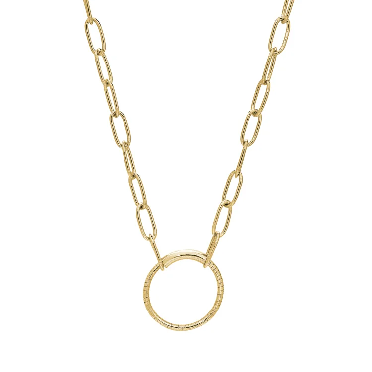 Ladies Necklaces for Dream Shine-Ladies Key Motif Necklaces -Gold Finish Sterling Silver 18" Paper Clip Necklace with Center Circle Station