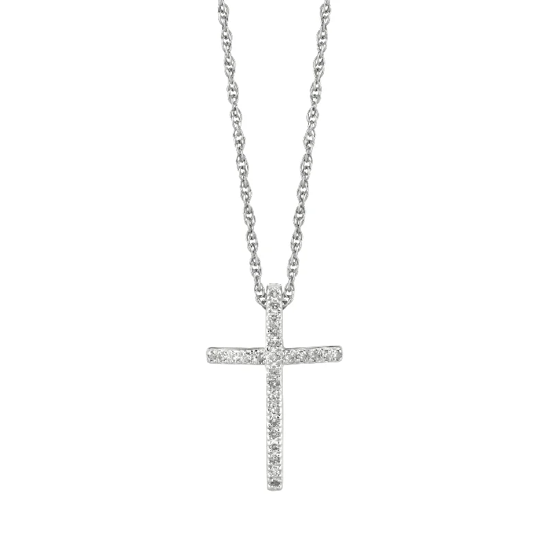 Ladies Necklaces with Compass Spark-Ladies Radiant Stone Necklaces -Silver .12ct Diamond Cross Necklace