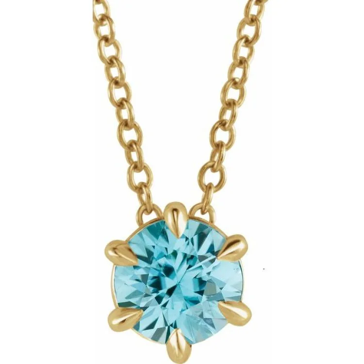 Ladies Necklaces with Royal Lapis-Ladies Single-Tone Necklaces -14K Yellow 6 mm Natural Aquamarine Solitaire 16-18" Necklace