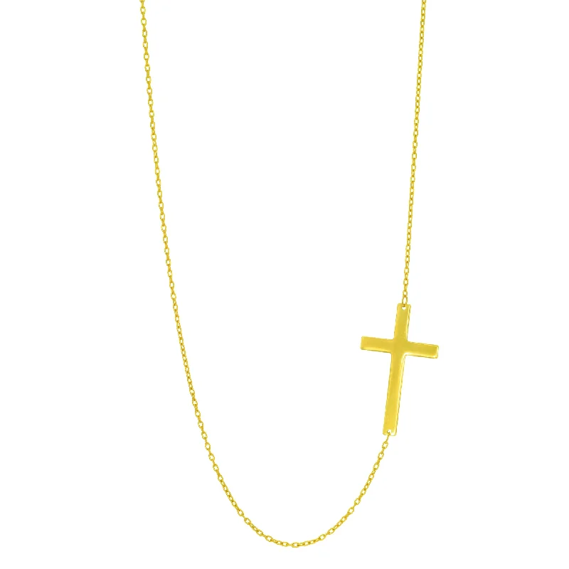 Ladies Necklaces with Flame Spark-Ladies Compass Charm Necklaces -14K Gold Flat Cross Necklace