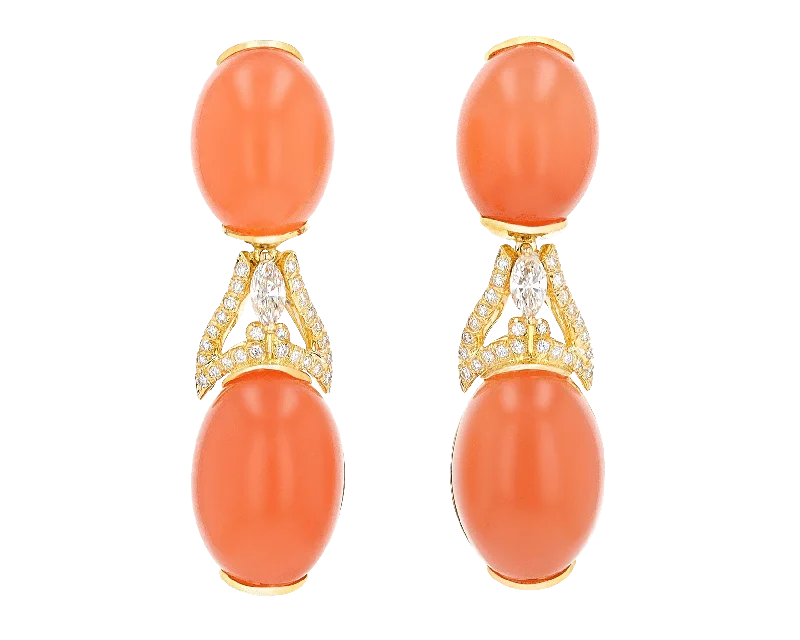 Ladies Valentine’s Romance Earrings -Ladies Earrings Low Cost-Henry Dunay Orange Moonstone and Diamond Earrings