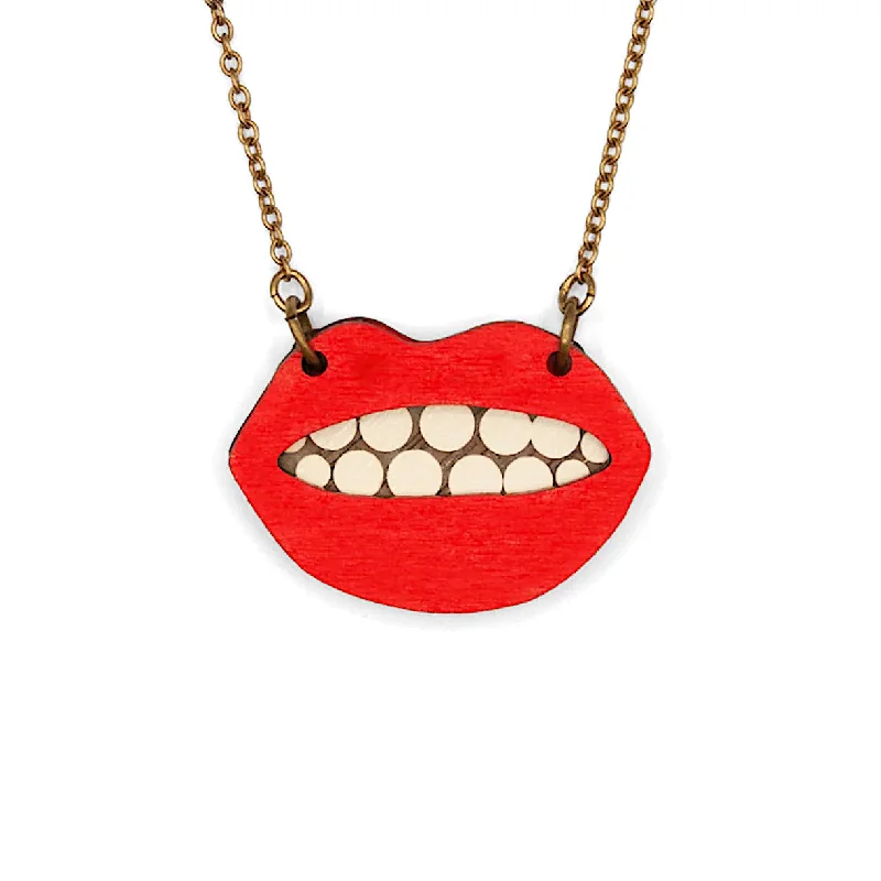 Ladies Necklaces Ethnic Shine-Ladies Anniversary Charm Necklaces -Red Lips Necklace