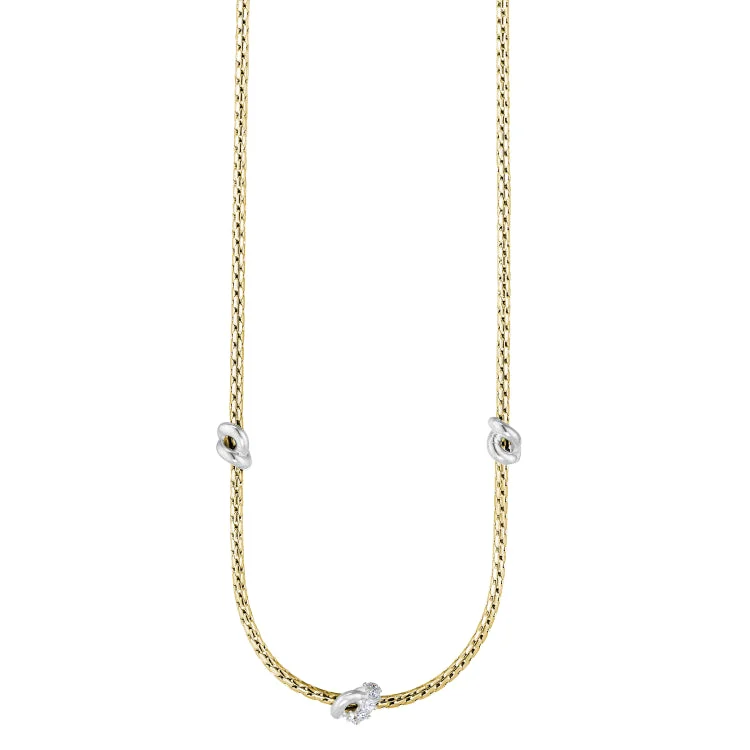 Ladies Necklaces for Office Spark-Ladies Cost-Effective Necklaces -Gold Finish Sterling Silver Corean Cable Necklace with 3 Rhodium Finish Knots with Simulated Diamonds on the Center Knot