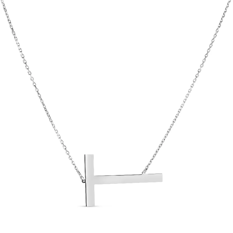 Ladies Necklaces with Cream Howlite-Ladies Halo Pendant Necklaces -Silver T Letter Necklace