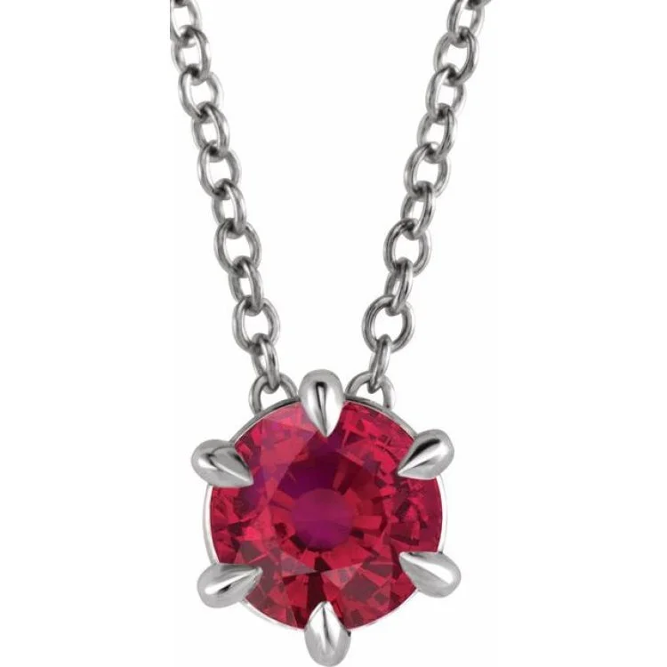 Ladies Necklaces in Warm Gold-Ladies Yellow Gold Necklaces -Platinum 6 mm Lab-Grown Ruby Solitaire 16-18" Necklace