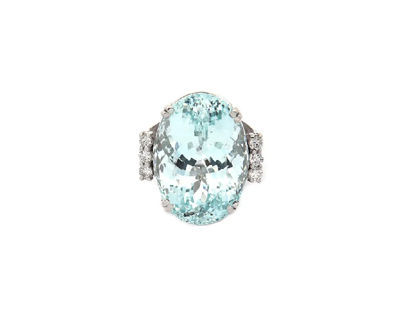 Ladies Textured Weave Rings -Ladies Rings for Grandma Shine-28.0ct Oval Aquamarine and 0.60ctw Diamond Cocktail Ring in 18K