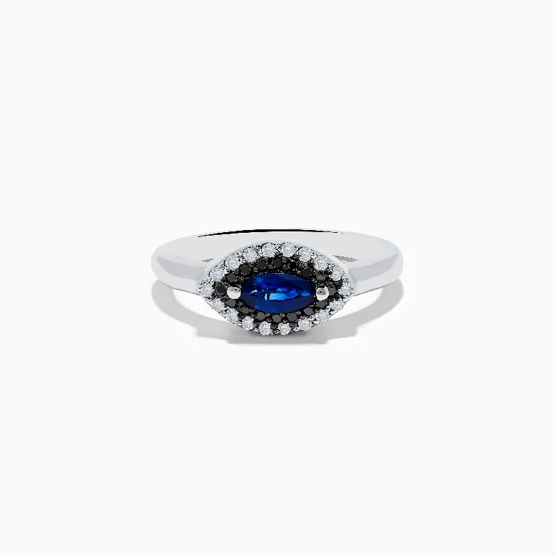 Ladies Even Flow Rings -Ladies Rings with Green Grandidierite-Royal Bleu 14K White Gold Sapphire and Diamond Ring