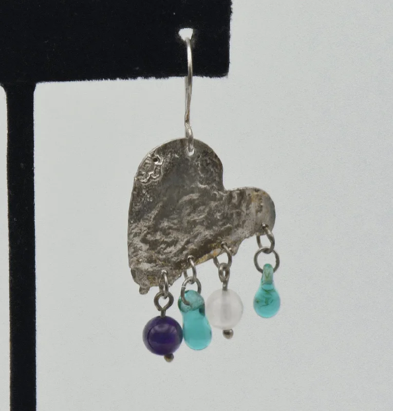 Ladies Cosmic Flow Earrings -Ladies Earrings with Celestial Glow-UNMATCHED Vintage Sterling Silver Heart Dangle Earring