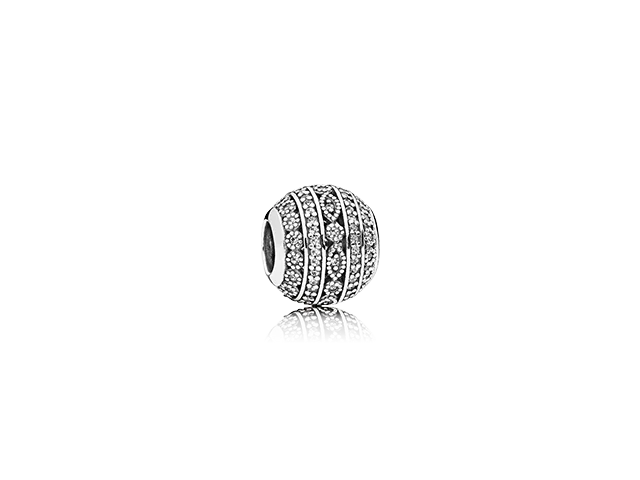 Ladies Sleek White Gold Rings -Ladies Rings in Rose Shine-Pandora Glittering Shapes Charm, Clear CZ 796243CZ