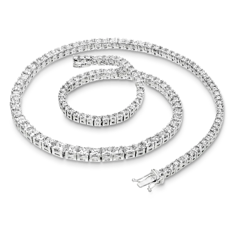 Ladies Necklaces with Red Spinel-Ladies Broad Band Necklaces -Portia 18ct White Gold Graduated Claw Set Princess Cut Diamond Necklace