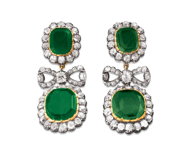 Ladies Infinity Knot Earrings -Ladies Earrings Hot Spark-Edwardian Colombian Emerald Earrings, 13.00 Carats