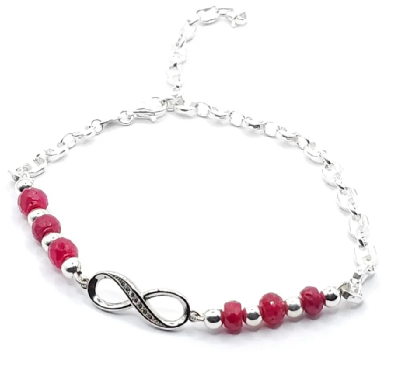 Ladies Bracelets with Sun Charm-Ladies Pure Silver Bracelets -RUBY INFINITY MINIMALIST BRACELET