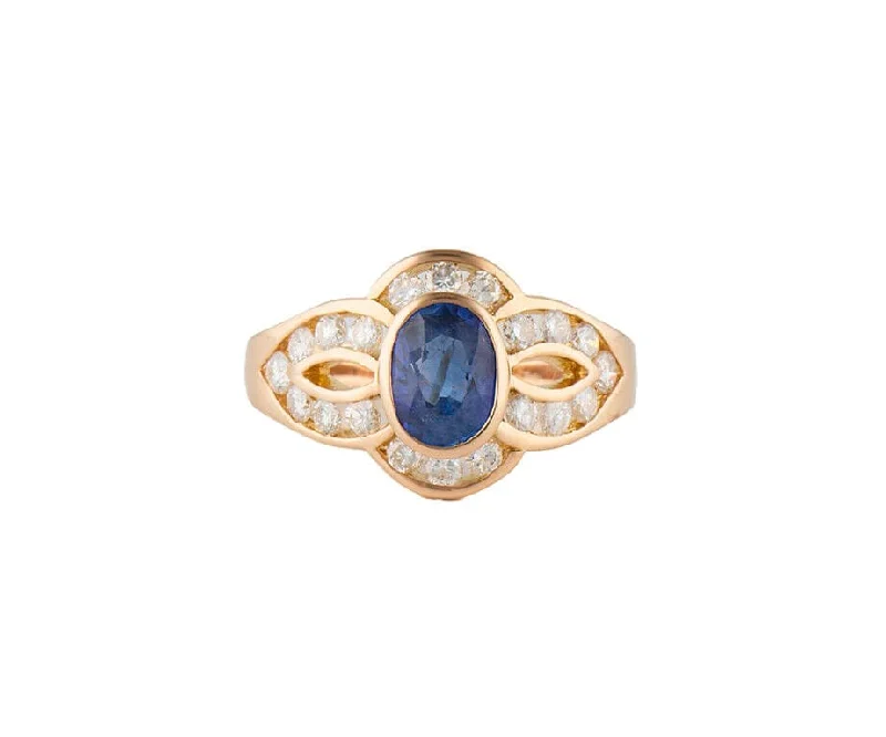 Ladies Zirconia Radiance Rings -Ladies Rings for Nurse Glow-0.65ct Oval Sapphire and 0.25ctw Diamond Frame Ring in 18K