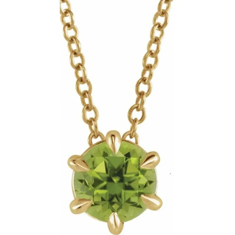 Ladies Necklaces Flex Shine-Ladies Swarovski Sparkle Necklaces -14K Yellow 5 mm Natural Peridot Solitaire 16-18" Necklace