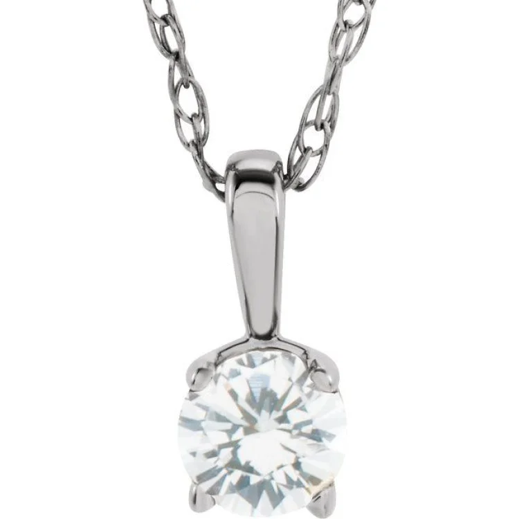 Ladies Necklaces with Sun Spark-Ladies Antique Charm Necklaces -14K White 3 mm Natural Diamond Youth Solitaire 14" Necklace