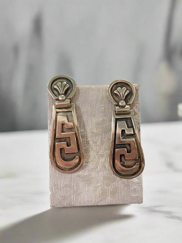 Ladies Free-Spirited Boho Earrings -Ladies Earrings with Etched Glow-Greek Key Meander Earrings in sterling Silver (AG-15)