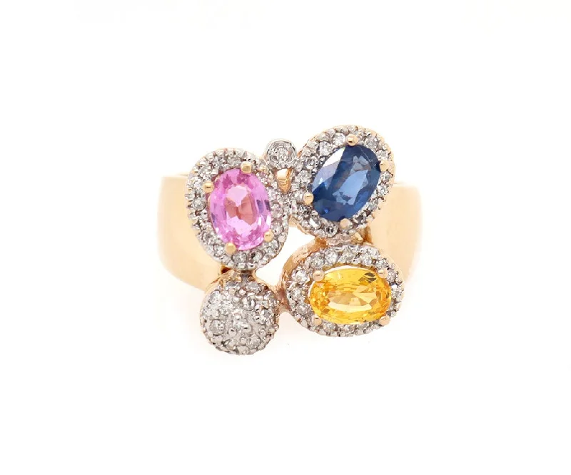 Ladies Turquoise Spark Rings -Ladies Rings with Crystal Spark-0.35ctw Diamond and Multi Color Sapphire Ring in 14K