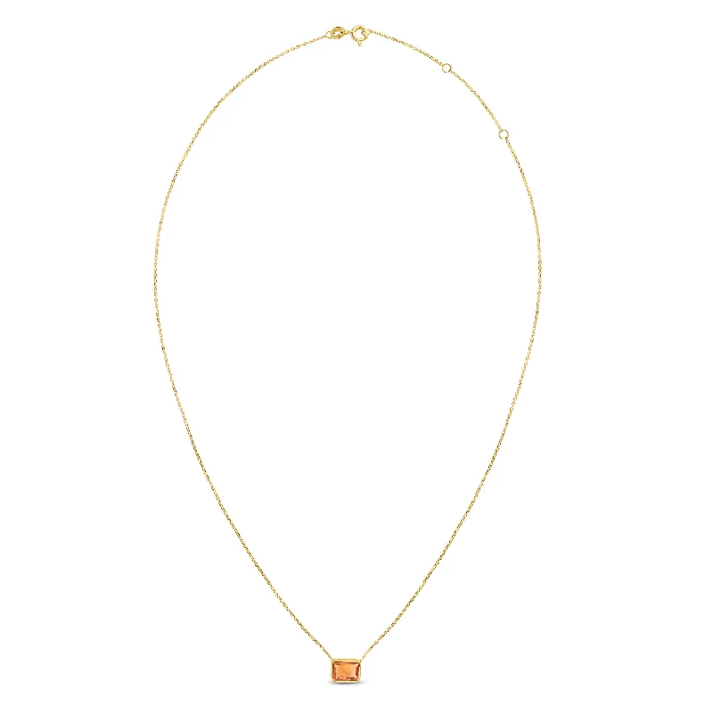 Ladies Necklaces with Heart Shine-Ladies Dragon Claw Necklaces -14K Gold Emerald Cut Citrine Necklace