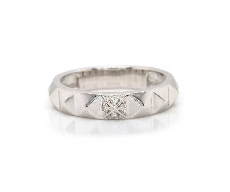 Ladies Fine Solitaire Rings -Ladies Rings with Moon Stone-New Gabriel & Co. Pave Diamond Pyramid Stud Band Ring in 14K