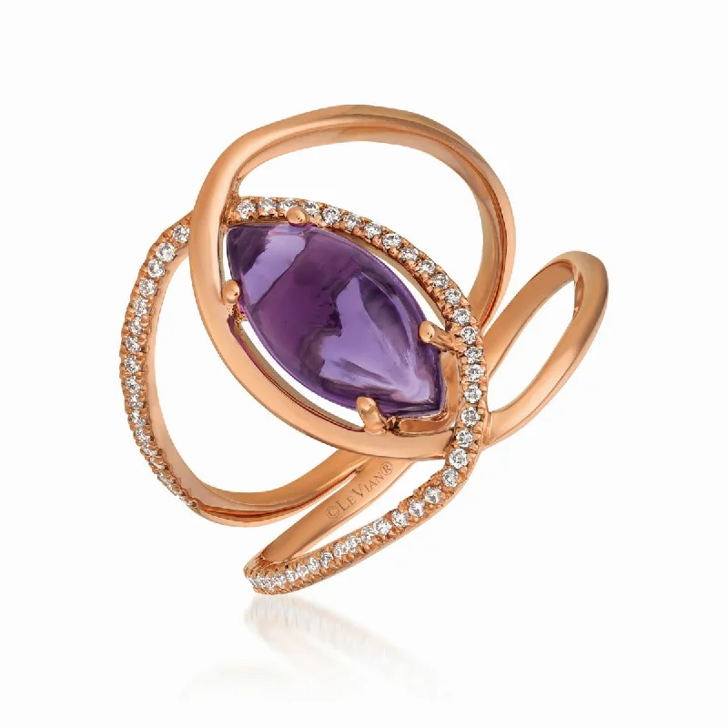 Ladies Fine Solitaire Rings -Ladies Rings with Moon Stone-Le Vian 14K Strawberry Gold® Grape Amethyst™ Vanilla Diamonds® Ring GECR 43