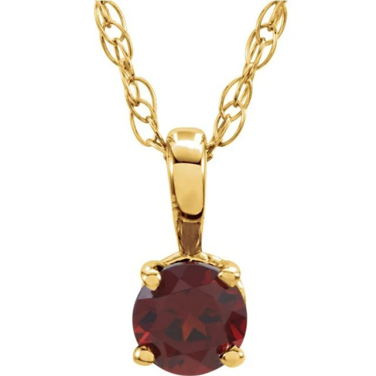 Ladies Necklaces Retro Glow-Ladies Inscribed Necklaces -14K Yellow 3 mm Natural Mozambique Garnet Youth Solitaire 14" Necklace