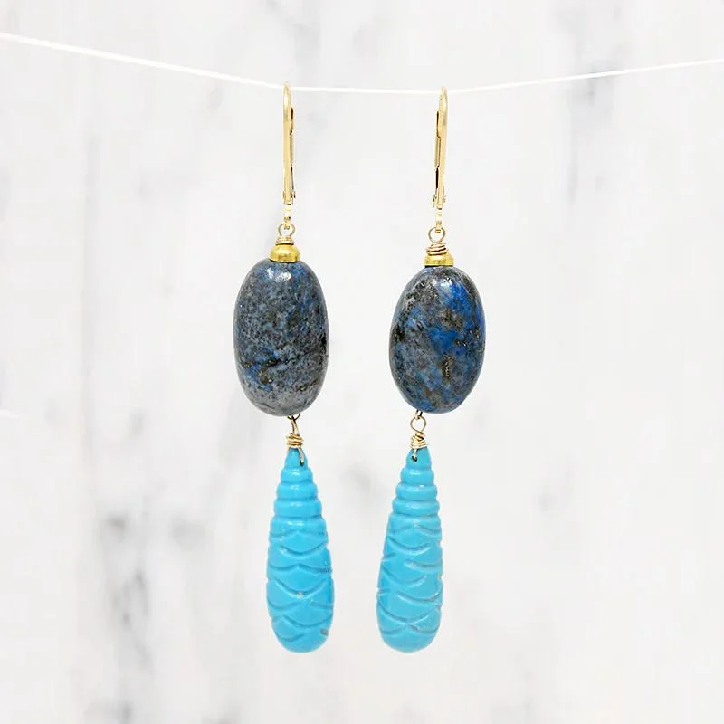 Ladies Glazed Ceramic Earrings -Ladies Earrings Pearl Shine-Shades of Blue Turquoise & Sodalite Earrings by brunet