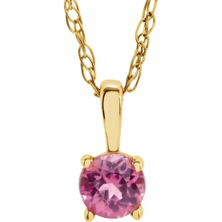 Ladies Necklaces for Nurse Spark-Ladies Zirconia Sparkle Necklaces -14K Yellow 3 mm Imitation Pink Tourmaline Youth Solitaire 14" Necklace