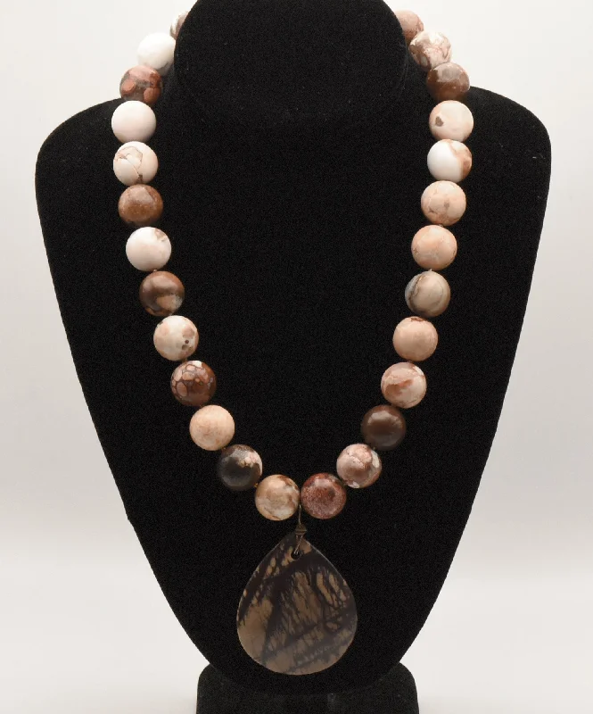 Ladies Necklaces with Pink Eudialyte-Ladies Sentimental Stone Necklaces -Heavy Jasper Beaded Necklace with Pendant - 20"