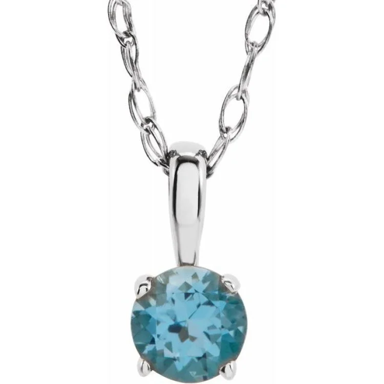 Ladies Necklaces with Cross Spark-Ladies Square Edge Necklaces -Sterling Silver 3 mm Imitation Blue Zircon Youth Solitaire 14" Necklace