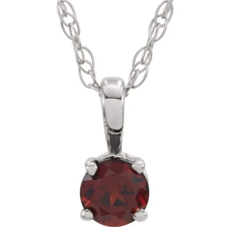 Ladies Necklaces Infinite Shine-Ladies Slim Line Necklaces -Sterling Silver 3 mm Imitation Mozambique Garnet Youth Solitaire 14" Necklace