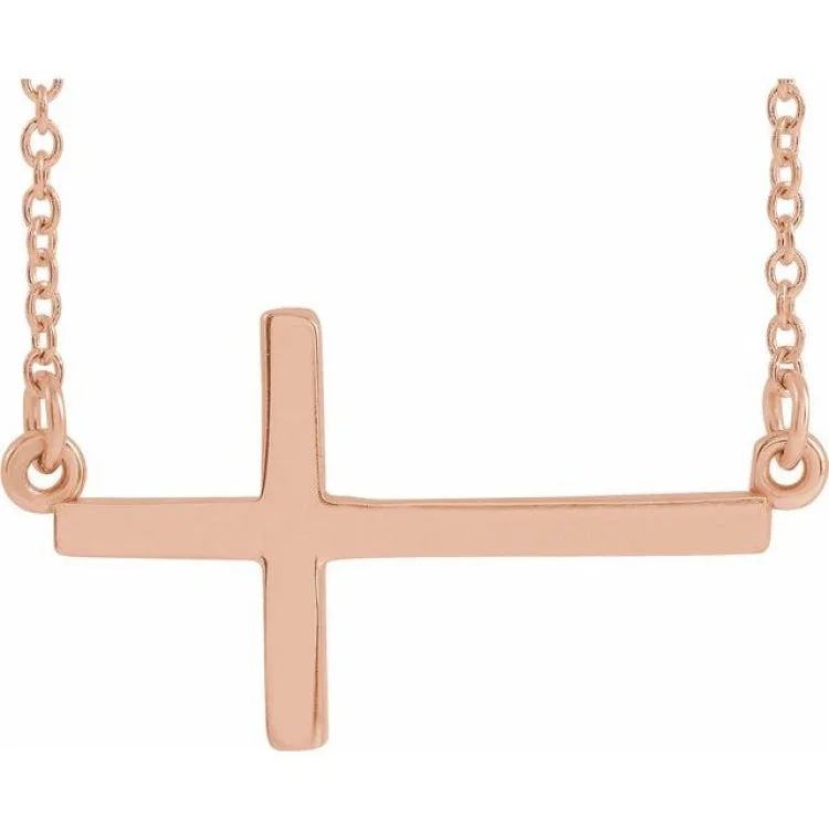 Ladies Necklaces for Artist Spark-Ladies Mother-Daughter Necklaces -14K Rose 22x11.5 mm Sideways Cross 16-18" Necklace