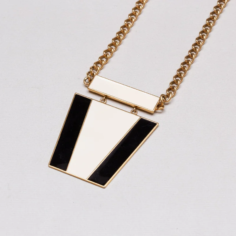 Ladies Necklaces with Sunny Citrine-Ladies Feather Light Necklaces -Vintage Monochrome Enamel Pendant Necklace with Gold Chain