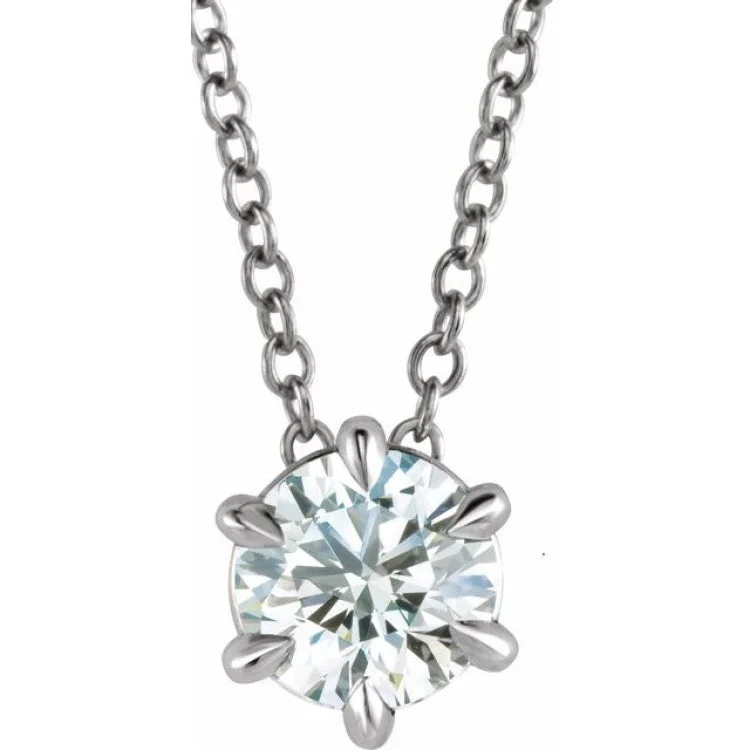 Ladies Necklaces for Work Glow-Ladies Moonstone Glow Necklaces -14K White 1 CT Lab-Grown Diamond Solitaire 16-18" Necklace