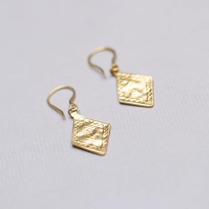 Ladies Key Link Earrings -Ladies Earrings for Dream Spark-Gold Rhombus Drop Earrings