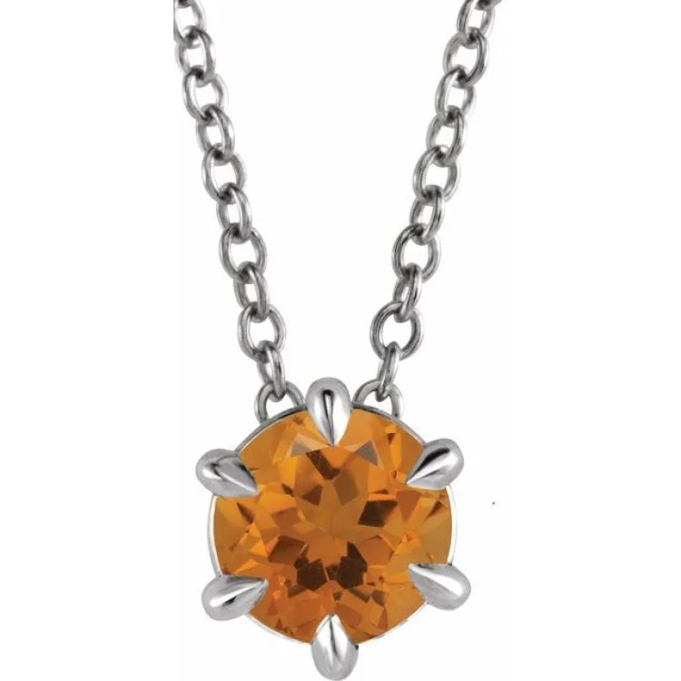 Ladies Necklaces with Spiral Glow-Ladies Uplifting Necklaces -Platinum 6 mm Natural Citrine Solitaire 16-18" Necklace