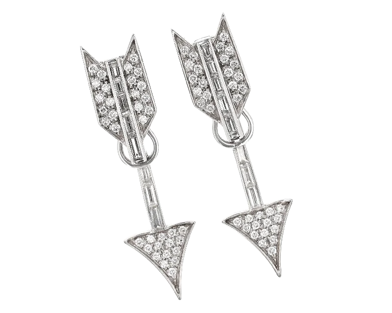 Ladies Enchanted Vine Earrings -Ladies Earrings with Blue Pectolite-Arrow Diamond Earrings, 2.30 Carats