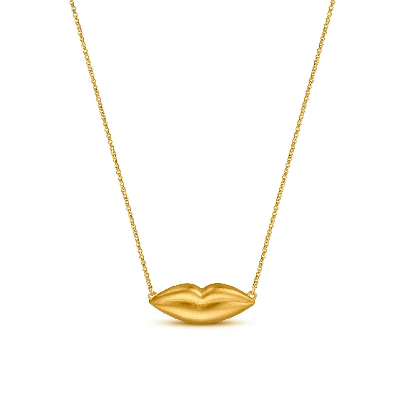 Ladies Necklaces with Heart Drop-Ladies Romantic Couple Necklaces -Dalí Lips Necklace - Gold