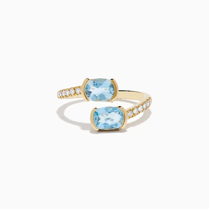 Ladies City Pulse Rings -Ladies Rings with Gold Sphalerite-Aquarius 14K Yellow Gold Aquamarine and Diamond Bypass Ring