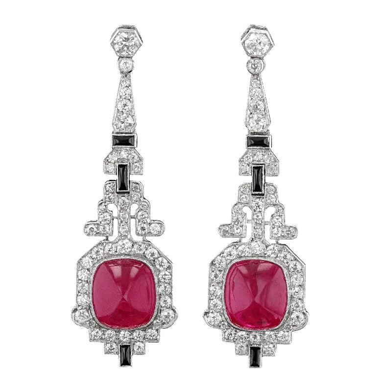 Ladies Lively Hue Earrings -Ladies Earrings for Leader Shine-Art Deco Mozambique Ruby Earrings, 20.00 carats