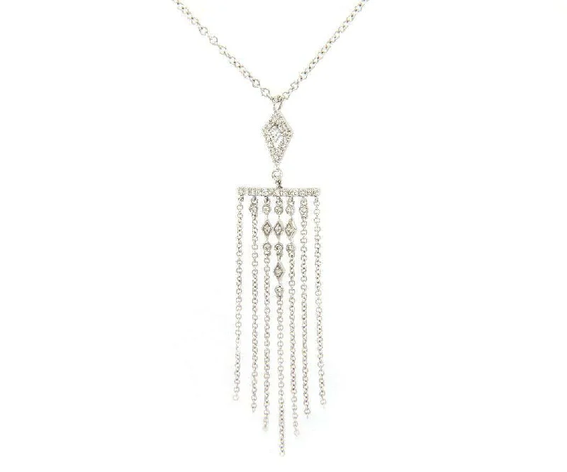 Ladies Polished Fine Rings -Ladies Rings for Mom Spark-New From Gabriel & Co: 0.39ctw 7 Row Fringe Dangle Pendant in 14kt White Gold