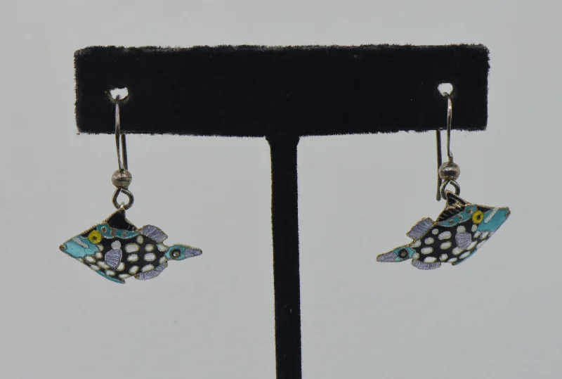 Ladies Bliss Shine Earrings -Ladies Earrings with Anchor Shine-Vintage Sterling Silver Tropical Fish Enameled Dangle Earrings