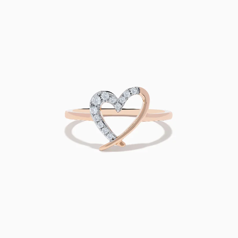 Ladies Couture Designer Rings -Ladies Rings with Striped Agate-14K Rose Gold Diamond Open Heart Ring