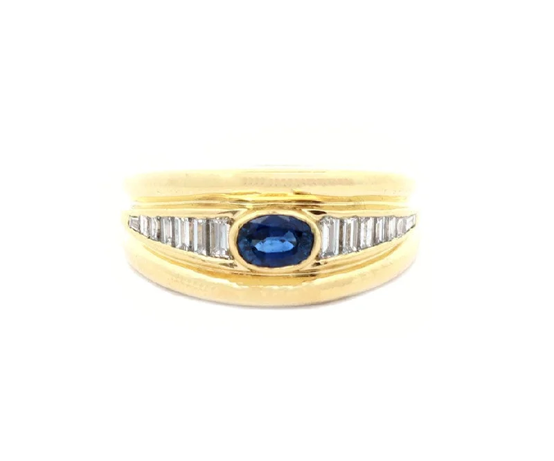 Ladies Smooth Band Rings -Ladies Rings Sterling Glow-0.50ct Oval Sapphire and 0.45ctw Baguette Diamond Ring in 18K