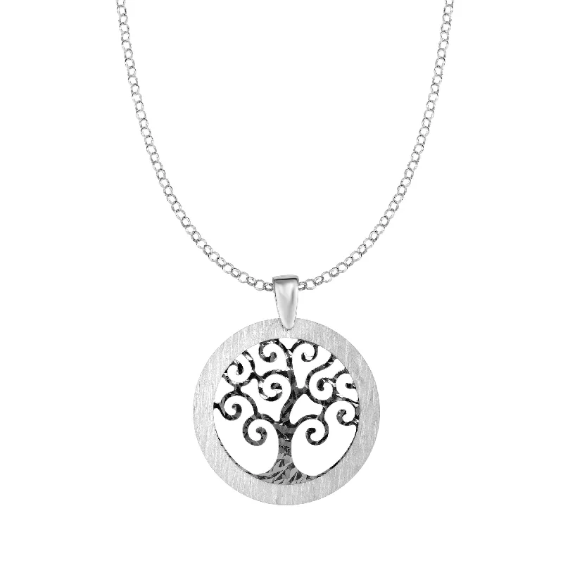 Ladies Necklaces for Elder Glow-Ladies Magical Star Necklaces -Silver Matte Border Tree of Life Necklace