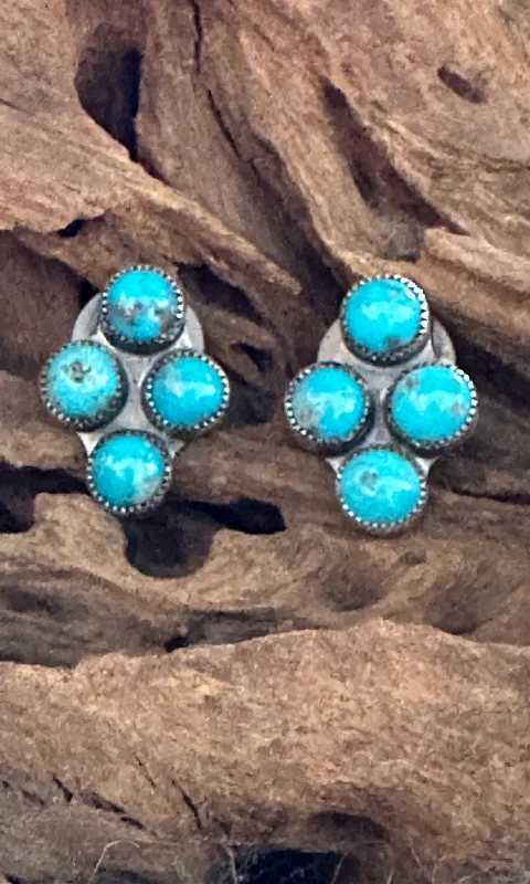 Ladies Memory Token Earrings -Ladies Earrings for Lawyer Shine-NATIVE AMERICAN Kingman Turquoise and Silver Cluster Earrings