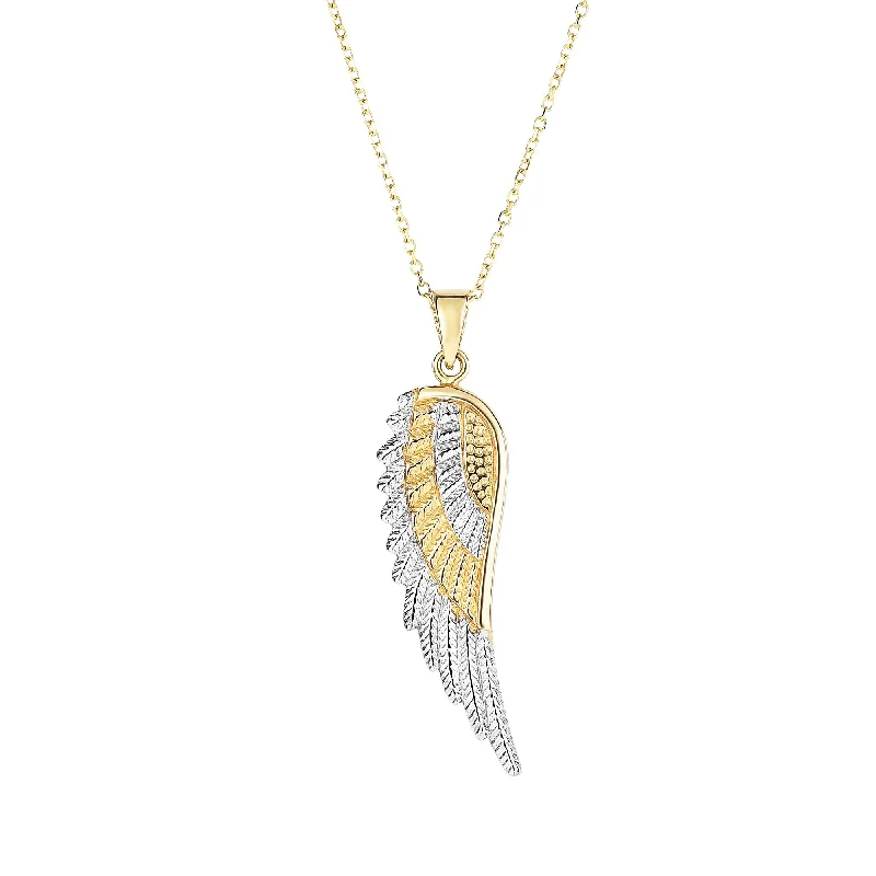 Ladies Necklaces with Sea Aquamarine-Ladies Winter Frost Necklaces -14K Two-tone Gold Angel Wing Necklace