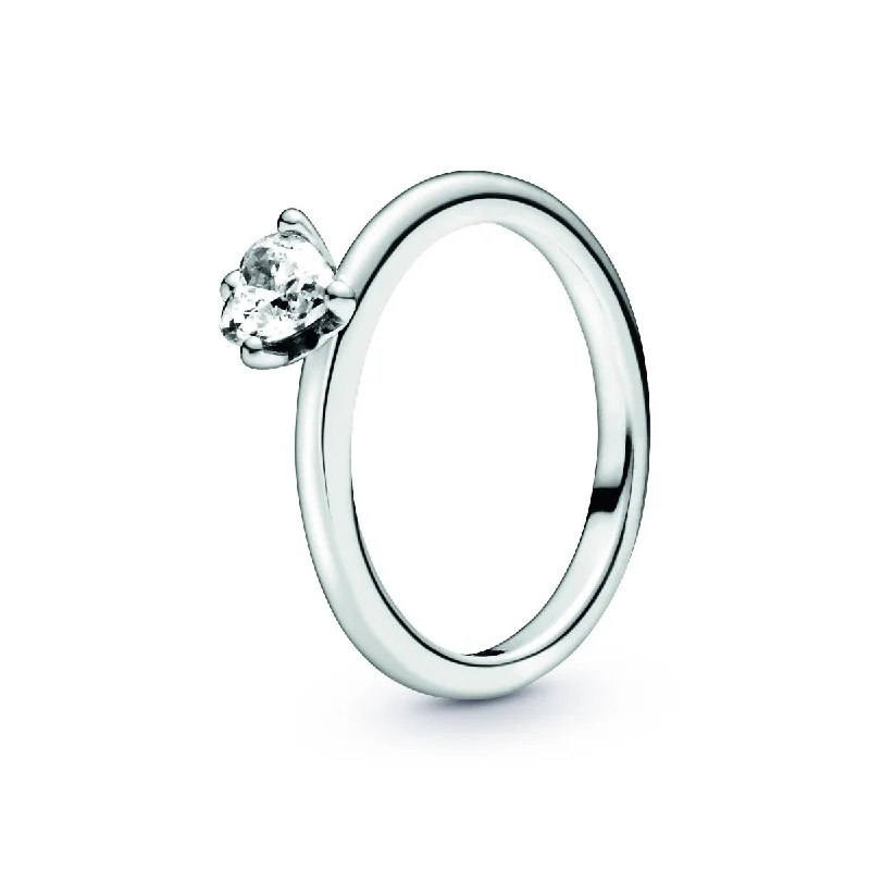 Ladies Hexagonal Shine Rings -Ladies Rings for Kin Glow-Clear Heart Solitaire Ring 198691C01-Size 7 - 54